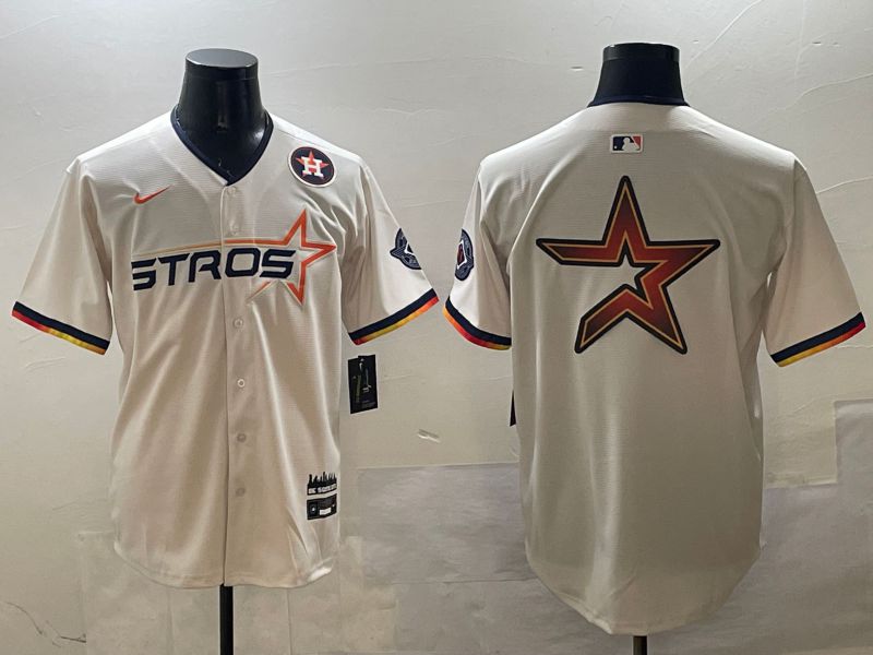 Men Houston Astros Blank Cream Three generations Joint Name 2025 Nike MLB Jersey style 11->houston astros->MLB Jersey